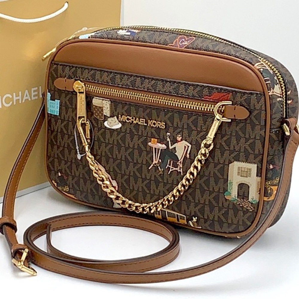 MICHAEL KORS JET SET GIRLS LARGE EAST WEST ZIP PACKED CHAIN XBODY BROWN …